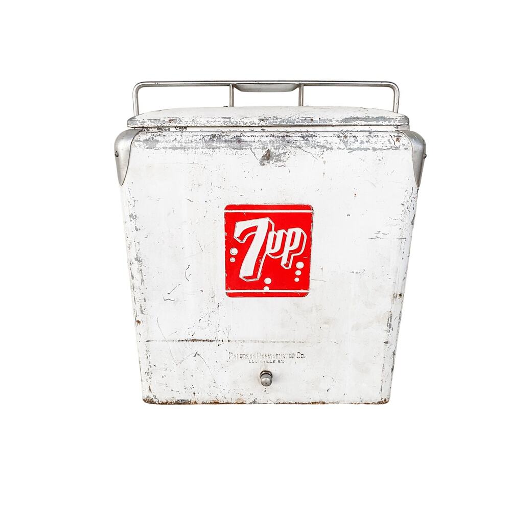 Vintage Original 7up Bottle Ice Chest Cooler with Tray & Drain Plug Collectible